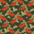 Acorn leaves seamless green red viburnum pattern art design stock vector illustration